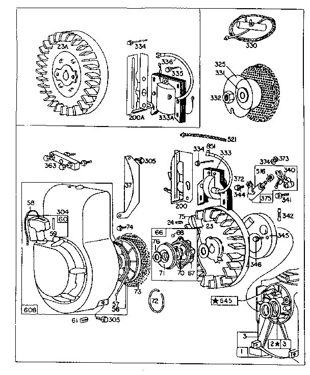 Flywheel Assembly Diagram and Parts List for 61100  Briggs and Stratton Engine